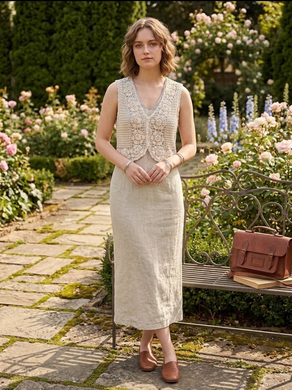 B. MOSS Y2K CREAM MAXI w/ CROCHET VEST size 9/10